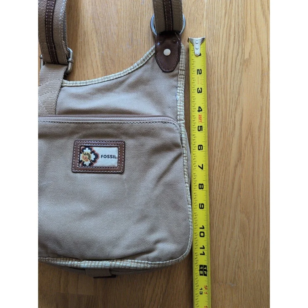 Vintage Y2K Fossil Canvas Crossbody Bag Khaki Tan Utility Messenger Purse Small